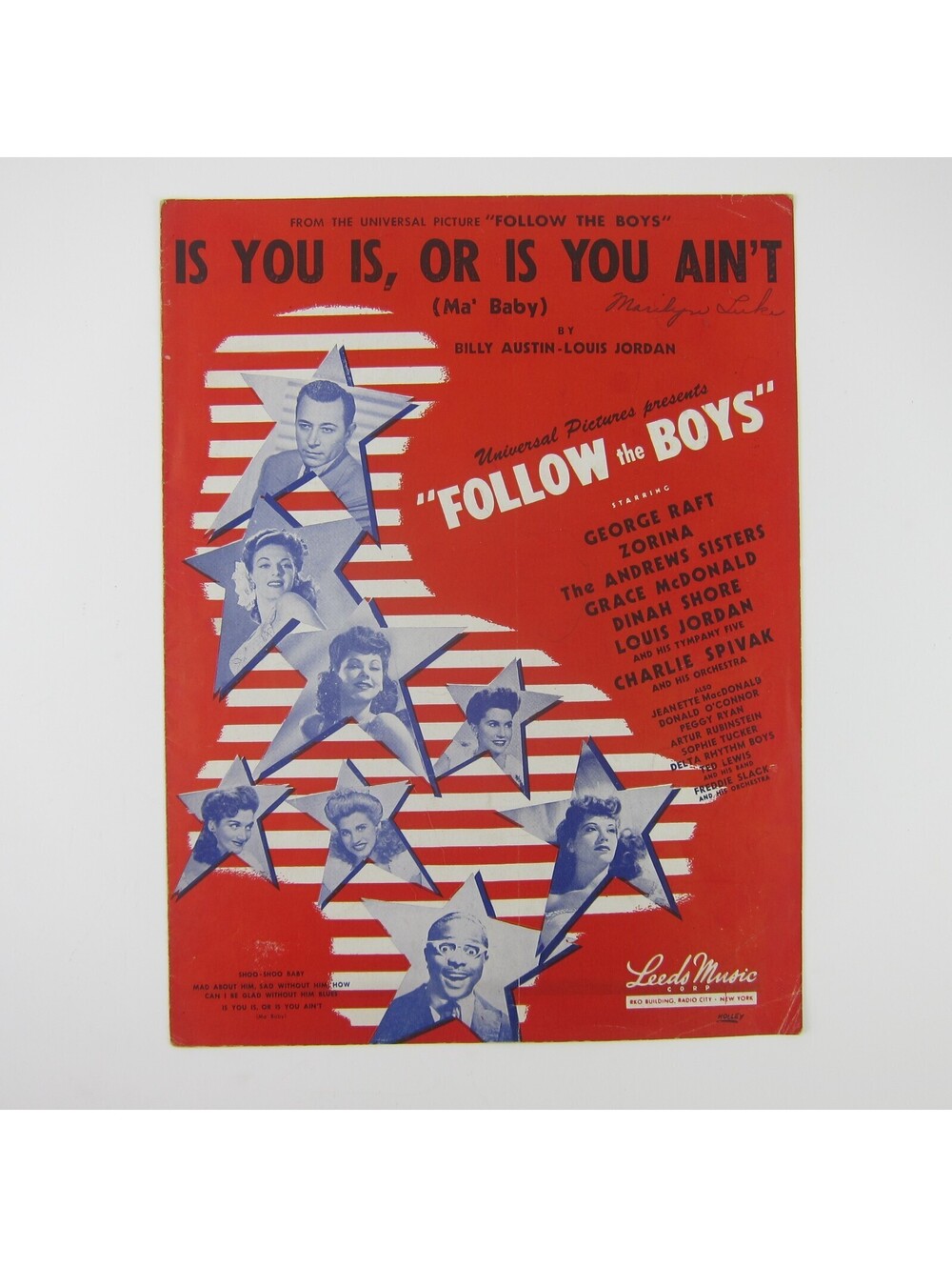 Sheet Music Is You Is Or Is You Ain't Ma Baby Follow the Boys Movie Vintage 1944